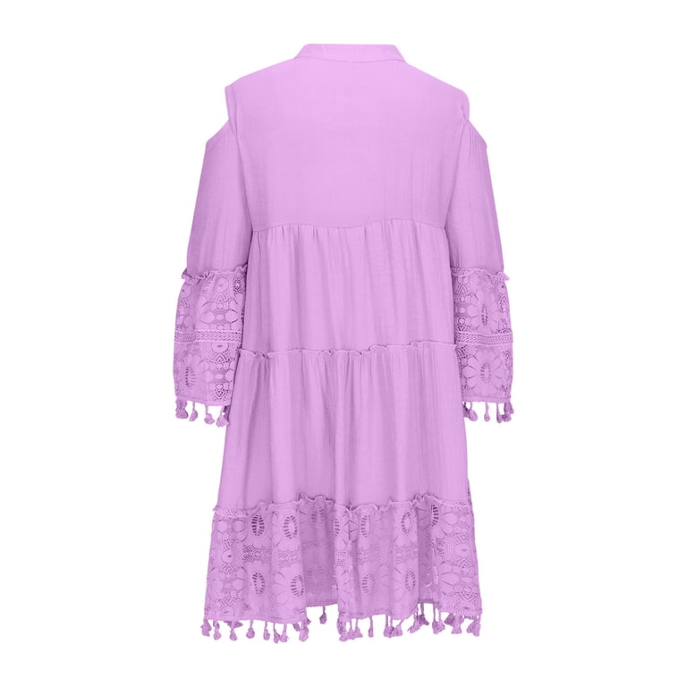 birthday dresses 2024 Tponi Beach For Women Cutout Regular V-Neck Tab 3/4 Sleeve White Dresses For Women M Color:Antique Rose but be sure not casual spring dress 90s Icon V Slip