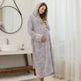 thumbnail image 5 of Homgro Women's Hooded Robe Winter Maternity Plush Duster Housecoat Soft Button Up Fuzzy Long Sleeve Bathrobe Loungewear Purple X-Large-XX-Large, 5 of 5
