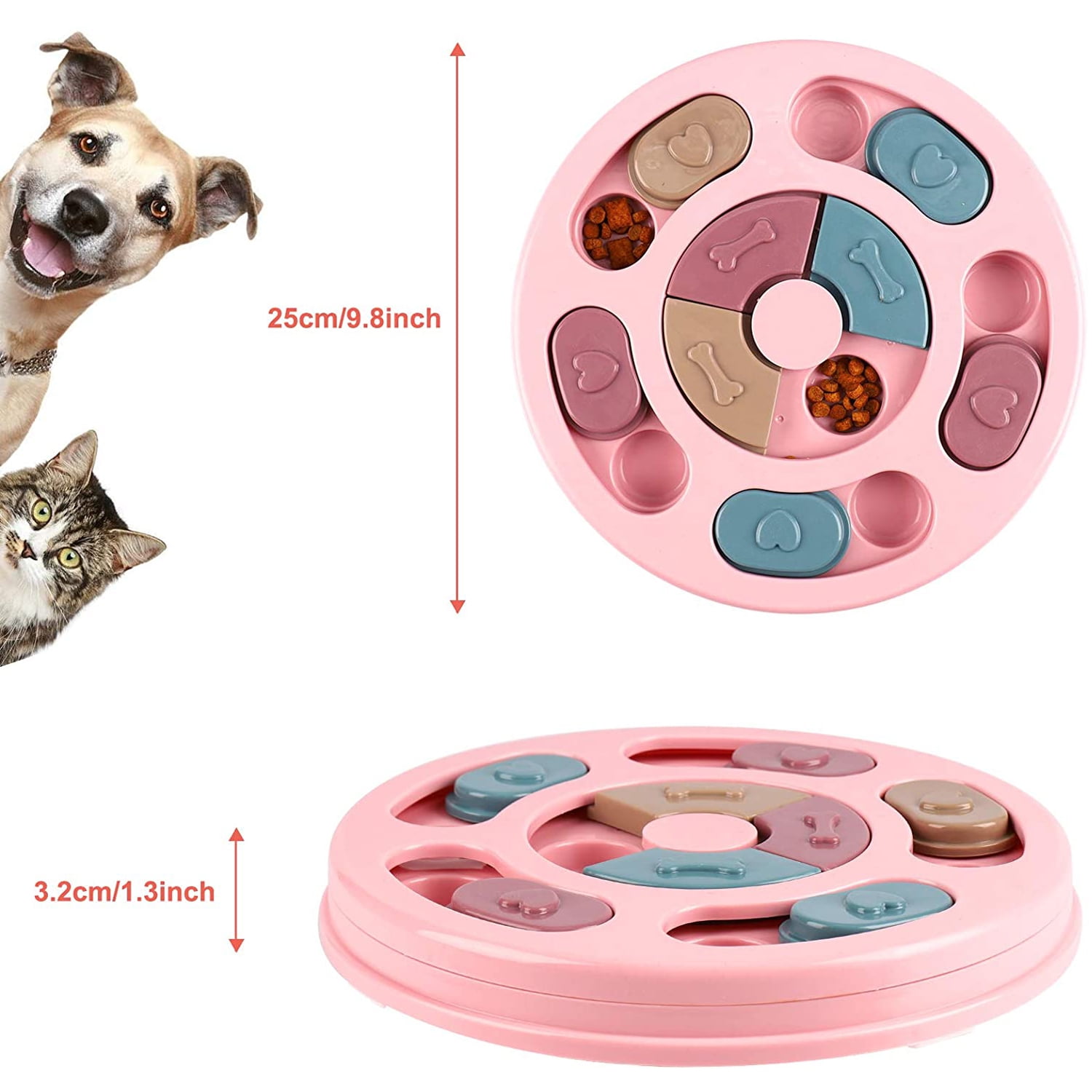 Dog Puzzle Toys Slow Feeder Bowl 2 in 1,Pet Push Slow Food Bowl,Smart Food  Dispenser,Puzzle Games, Interactive IQ Mental Training for Pet,Funny