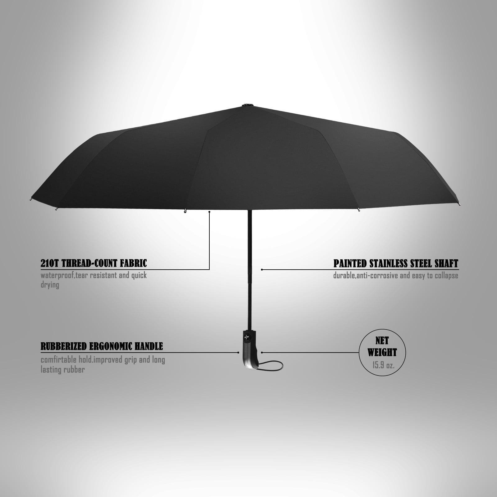 Auto Open Automatic Travel Umbrella Teflon 210T Canopy 10Rib Wind Resistant Fram 