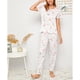 thumbnail image 3 of Conjunto De Pijamas Top De Manga Corta Patrón De Impresión Elegante Ropa De Dormir De Cuello Redondo Suelta Transpirable con Pantalones Largos Pájaro Blanco L, 3 of 6
