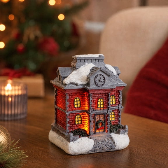 Christmas Decorations Indoor Outdoor, Resin Christmas House Mini Ornament, Color Light Desktop Decoration for Xmas Home, Holiday Gift, Mantel Shelf