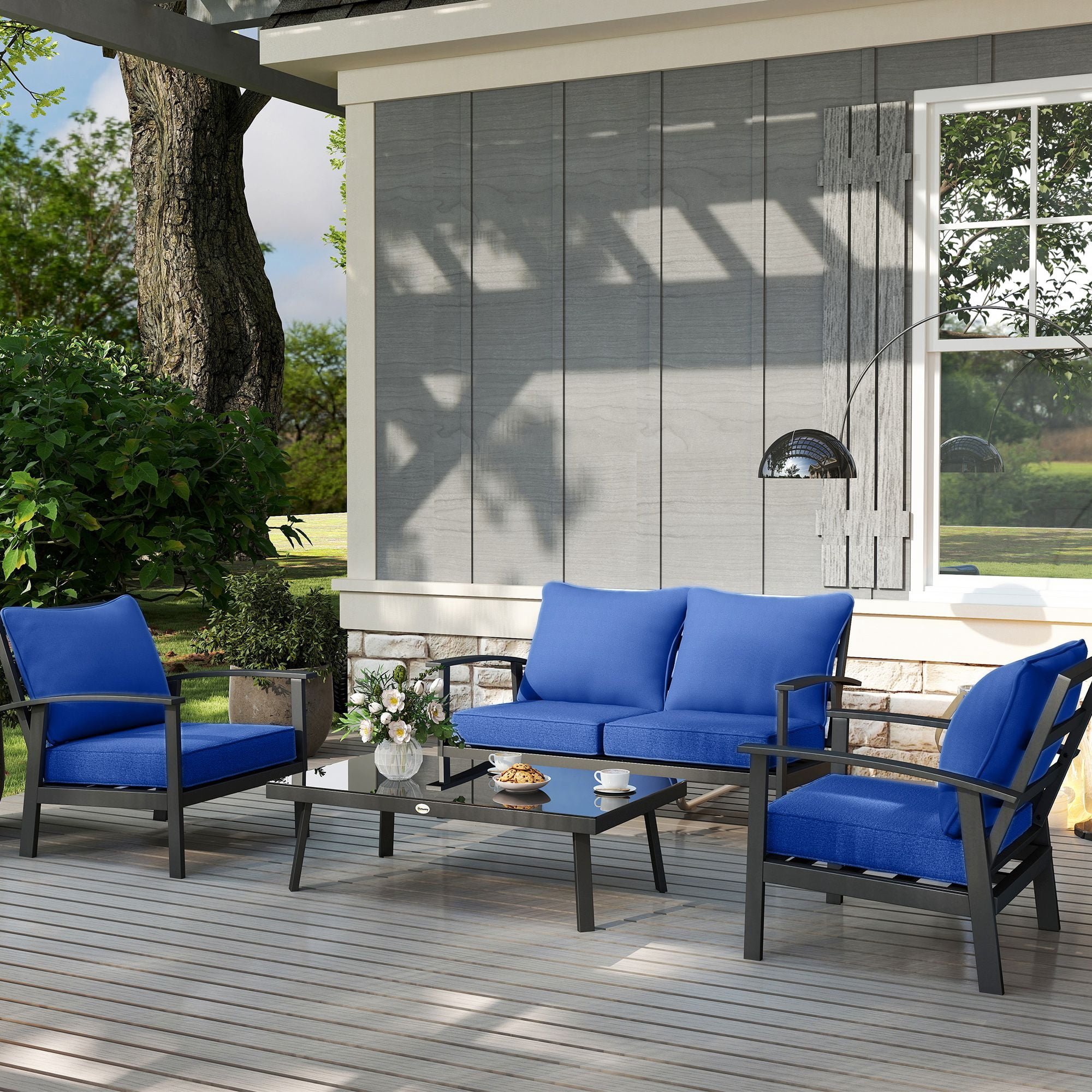 Alvantor Patio Chair Cushions Set of 4 Fade Resistant Seat Replacement Cushion with Backrest Navy Blue