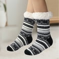 thumbnail image 2 of IDALL Christmas Fuzzy Warm Slipper Socks for Women,Soft Sherpa Fleece Lining Socks with Grippers Non Slip Black 1 One Size, 2 of 9