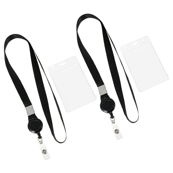 WHAMVOX 2pcs Name Badge Holder Id Card Holder Hard Name Badge Holder Card Sleeve Lanyard Card Holder