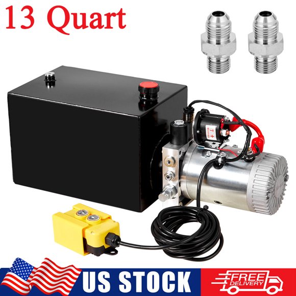 13 Quart Car Lift Hydraulic Pump Power Unit Single Action 12V for Auto Repair US