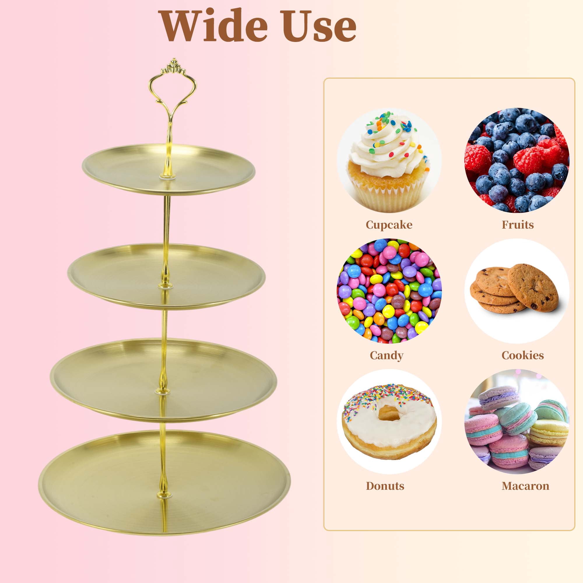 Unique Bargains 4 Tier Dessert Cupcake Stand Holder Round Cup Cake Tower Gold Tone