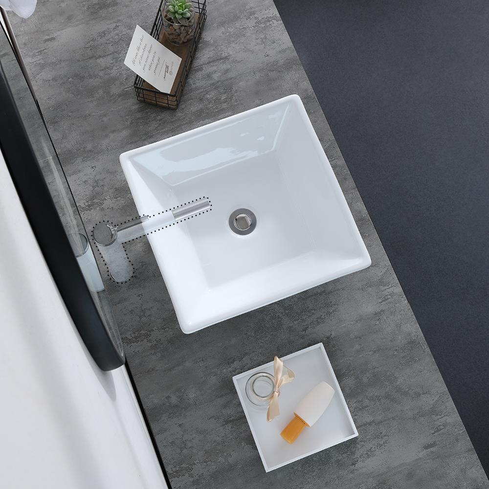 Zimtown 16.54inch Square White Porcelain Ceramic Bathroom Sink Above
