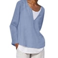 thumbnail image 2 of Lolmot Shirts for Women Solid Color V-neck Casual Loose Fitting Cotton Linen Long Sleeved Tops Blouse, 2 of 5