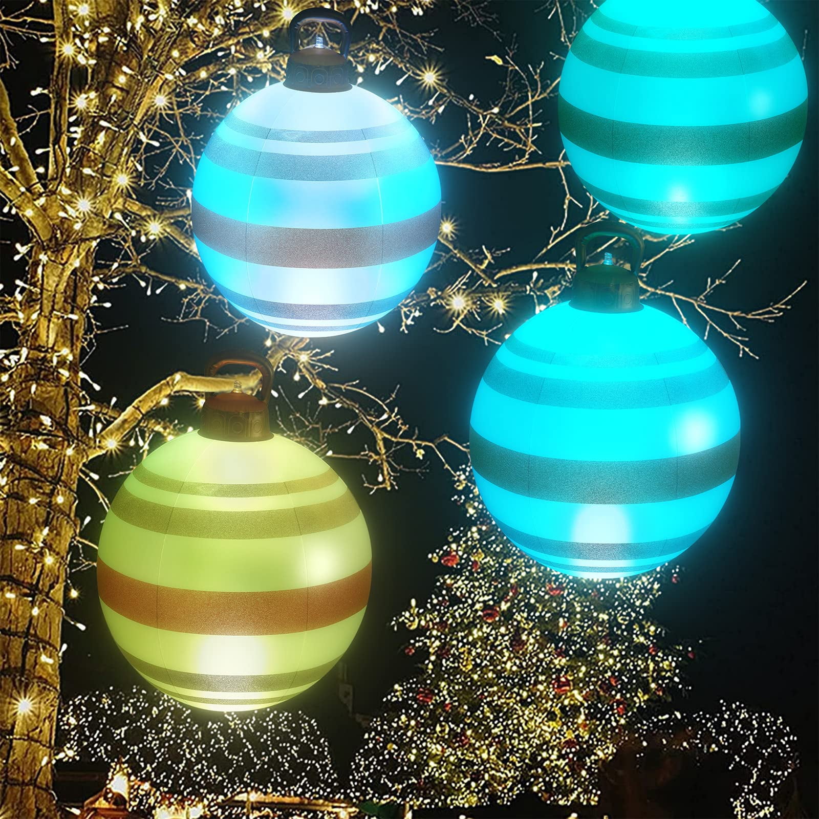 Light Up PVC Inflatable Christmas Ball 24 Inch Large Outdoor Decorated