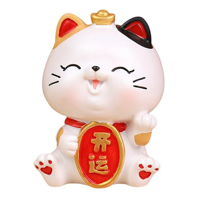 Expression Mignonne Personnages Chinois Imprimé Posture Assise Figurine Lucky Cat Chinois Porte-Bonheur Richesse Statue de Chat Ondulante Ornement Déco Maison
