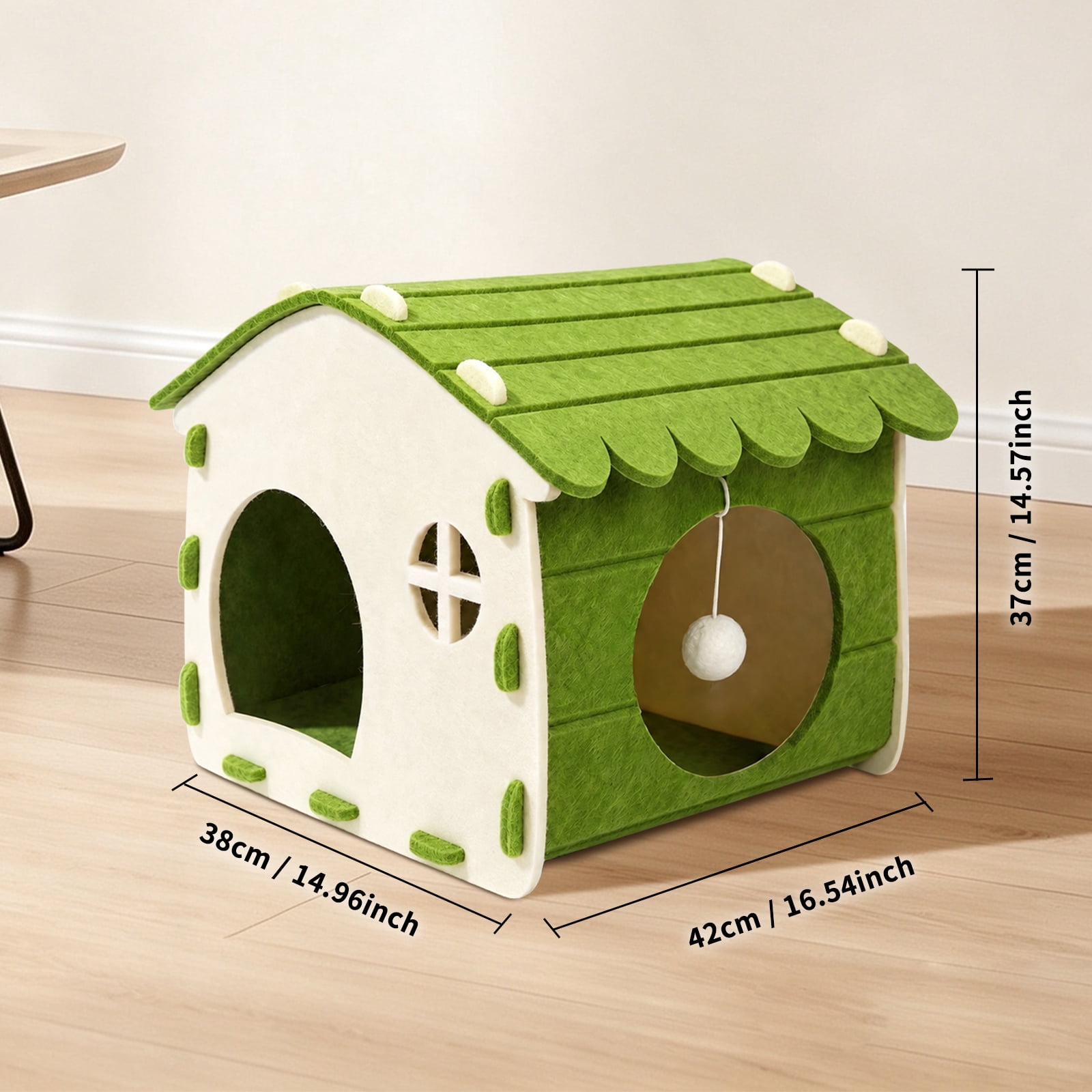 Felt Cat House for Indoor Cats, Cozy Cat Cave Hideaway Bed, Soft Durable Felt Cat Enclosure, All‑Season Cat Shelter for Resting, Napping and Hiding, Green 38*42*37cm