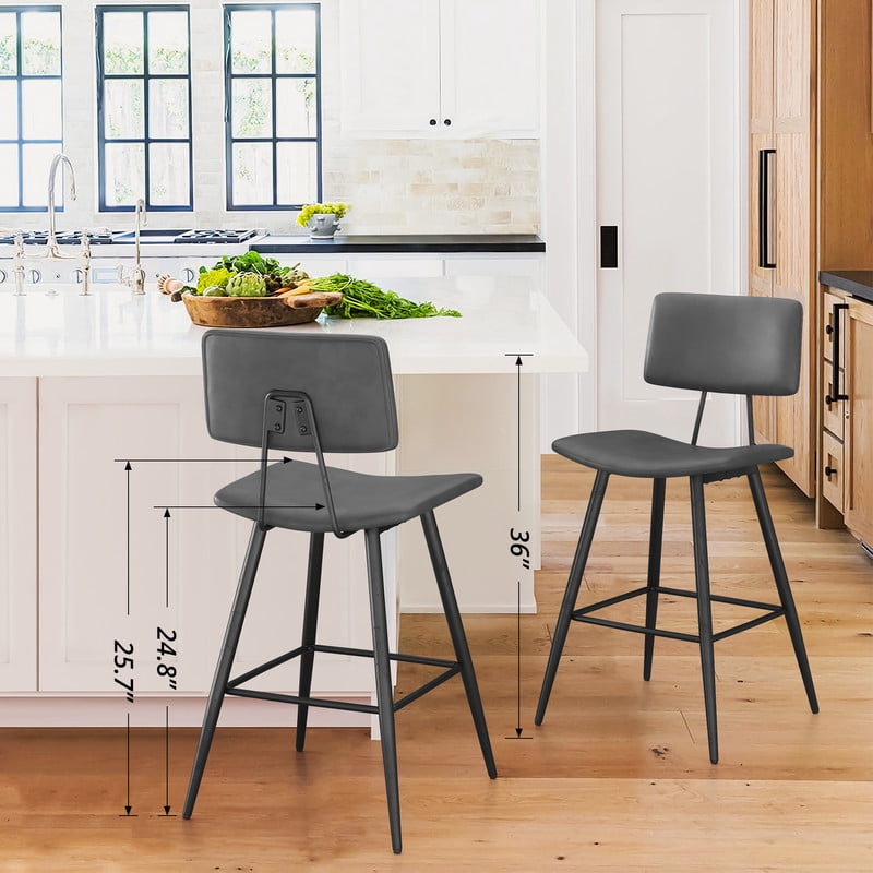 Dycanpo 24.5" Counter Height Bar Stools Set of 3, Faux Leather Upholstered Barstools, Gray