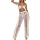 thumbnail image 1 of VISgogo Mujer Pantalones Largos Huecos, Primavera Verano Señoras Estilo Ocio Color Sólido Cintura Media Borlas Ripped Beach Pantalones Rectos VISgogo moda, 1 of 9