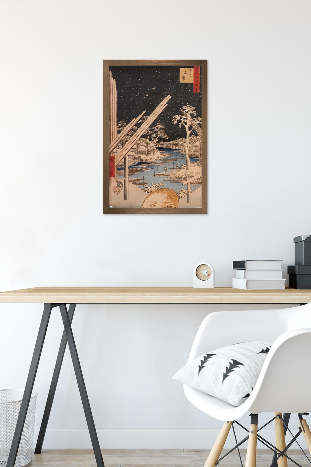 The Fukagawa Timberyard by Ando Hiroshige Wall Poster, 14.725" x 22.375" Framed