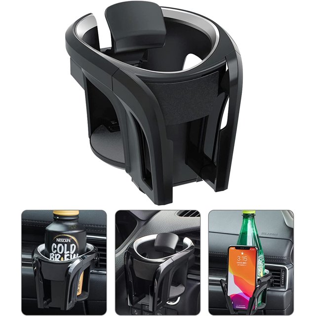 Soporte para taza de coche, 2 en 1, soporte ajustable para teléfono inteligente, soporte con ventosa para coche, soporte para bebidas calientes, compatible con la mayoría de los vehículos (plateado y