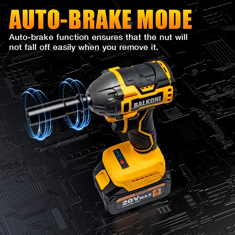 Cordless 1/2 Inch Brushless Impact Wrench,400 N.m,4Ah Battery, Charger & 7 Sockets