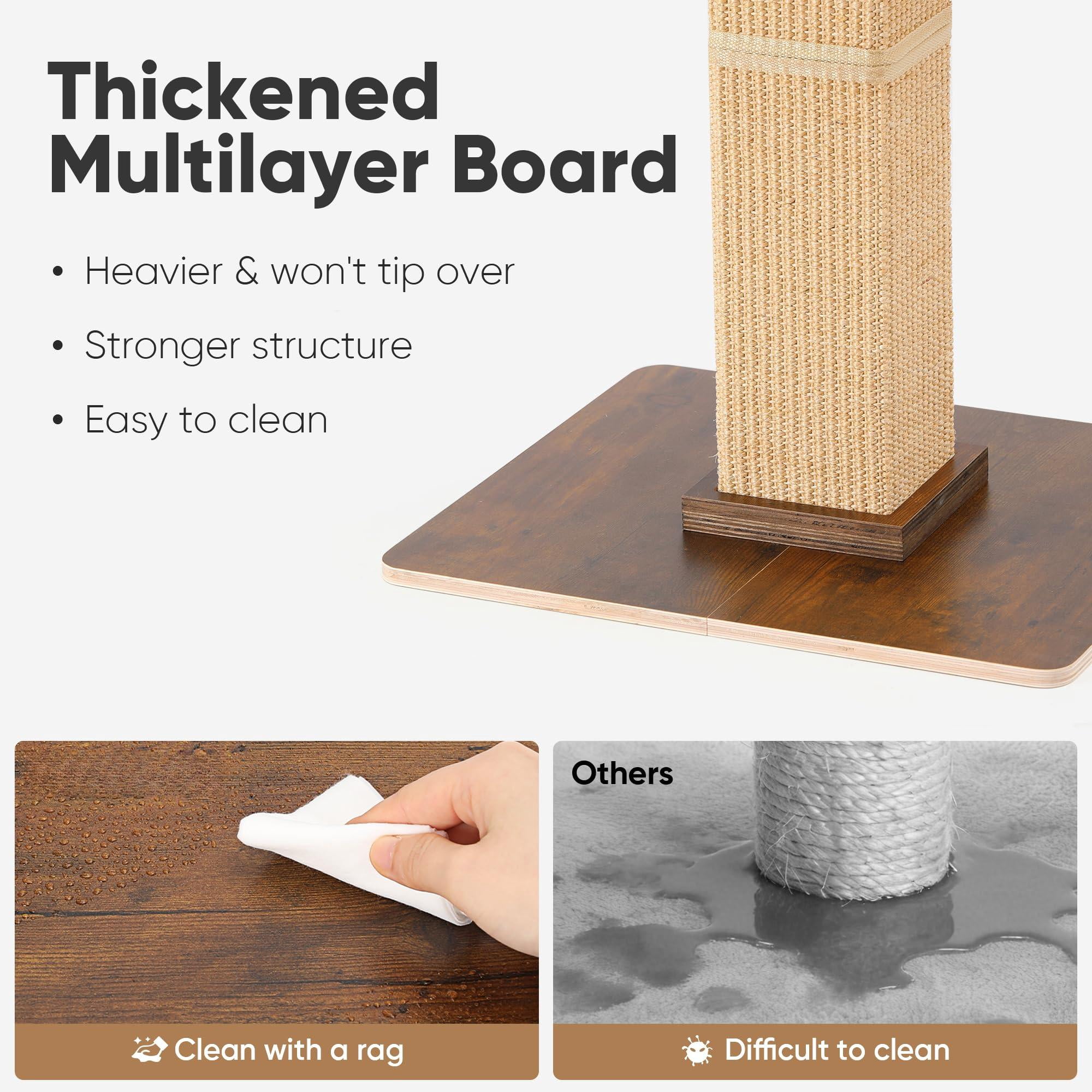 Brown Tall Cat Scratch Post Perch Tower, Sisal & Solid Wood, for Adult Cats