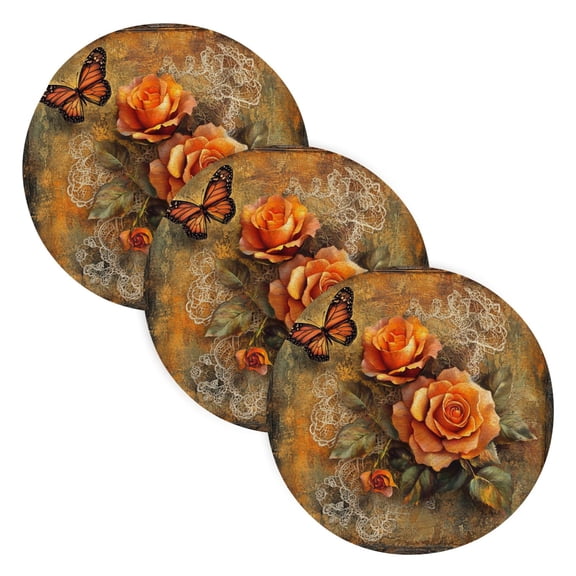 BZSMCE Mats for Pots,Pans Place Roses and Butterflies in Frame Simple Style Pattern Pot Mats