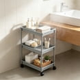thumbnail image 3 of Storage Rolling Cart, 3 Tier Laundry Room Organization Utility Cart Bathroom Organizer Mobile Shelving Unit Shelves Multi-Functional Trolley, Gray, 3 of 6