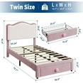 thumbnail image 2 of Senfot Twin Size Upholstered Bed Frame with 2 Storage Drawers, Velvet Princess Platform Bed, Chic Double Wavy Headboard, No Box Spring Needed, Solid Wood Slats Support, Pink&White, 2 of 6