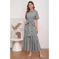 thumbnail image 2 of utcoco Women's 2026 Summer Casual Striped Button Down Maxi Dress Tie Waist Short Sleeve Shirt Dress with Pockets, 2 of 7
