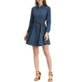 thumbnail image 5 of INSPIRE CHIC Women's Long Sleeves Above Knee Denim Shirt Dress with Belt XL Blue A, 5 of 8
