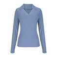 thumbnail image 3 of Sakmal Blue Tops for Women Workout Cute Shirts Collared Long Sleeve Solid Blouses for Women, 3 of 5