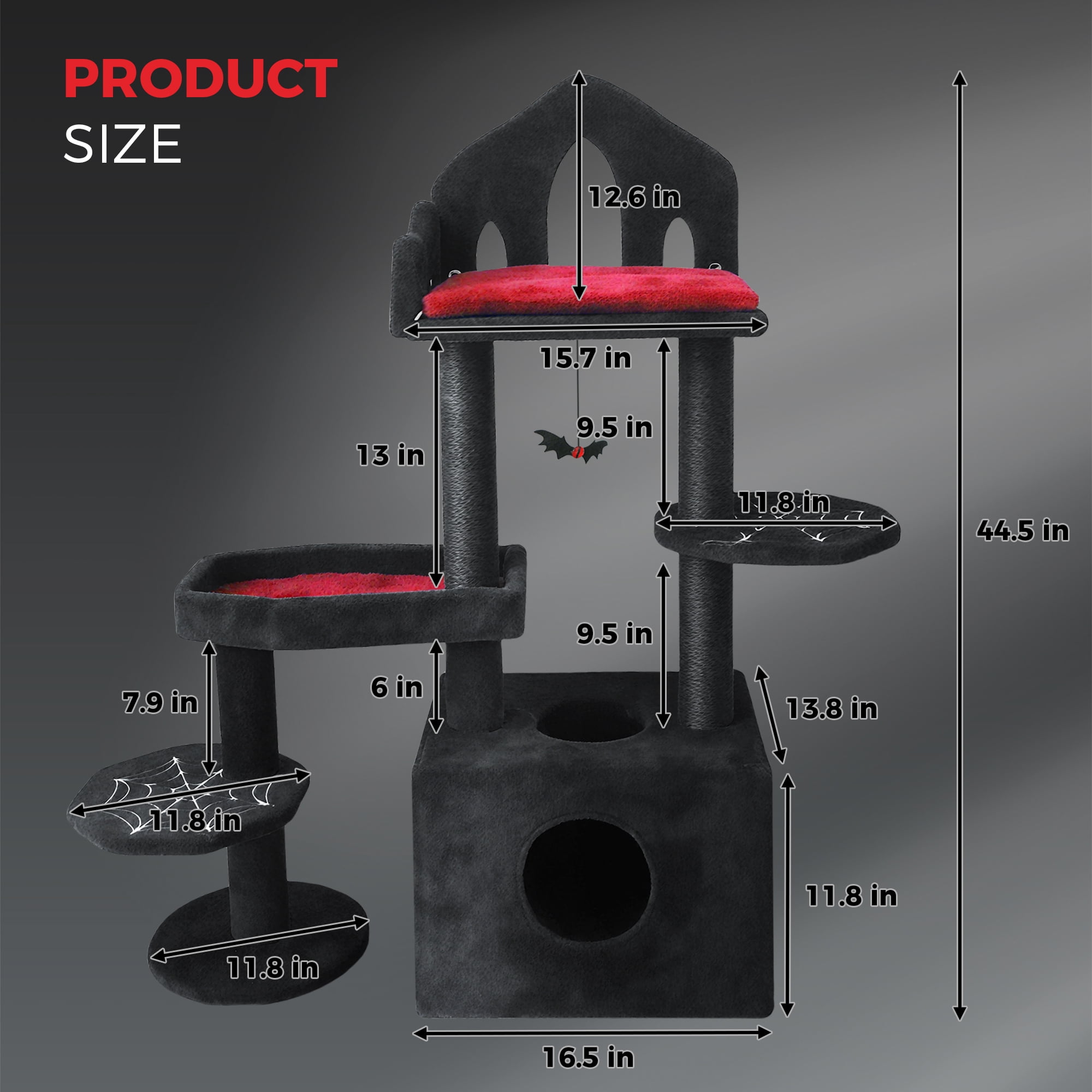 Gothic Cat Tree, Coffin-Shaped Platform, Soft Cushion, Scratching Posts, Halloween Home Decor