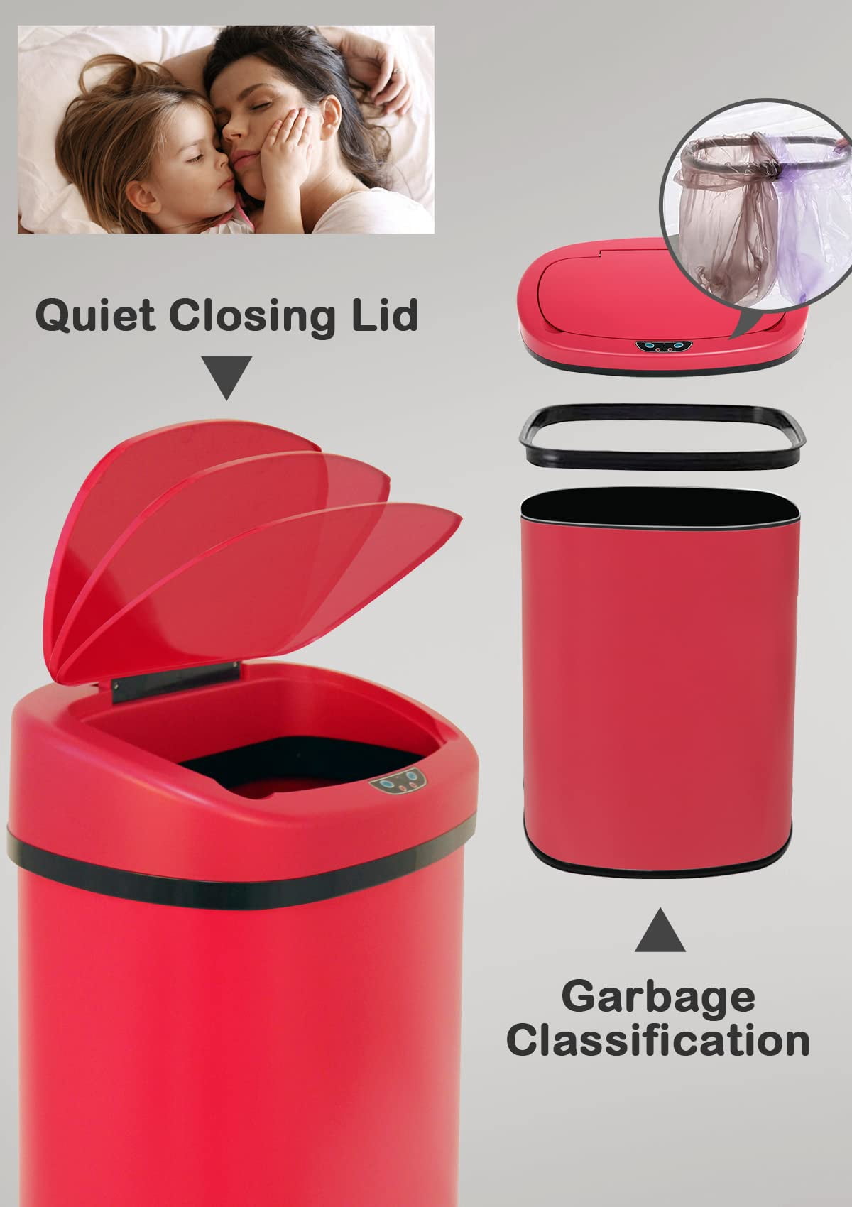 13 Gallon Kitchen Garbage Can Automatic Trash Can 13 Gallon Stainless Steel Trash Can Touch Free Bathroom Trash Can with Lid for Bathroom, Kitchen, Office