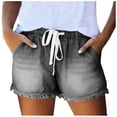 thumbnail image 2 of ZHYou No Boundarie Womens Denim Shorts Wide Leg High Waist Frayed Hem Elastic Waist Drawstring Casual Summer Jean Shorts with Pockets Gray Size XL, 2 of 7