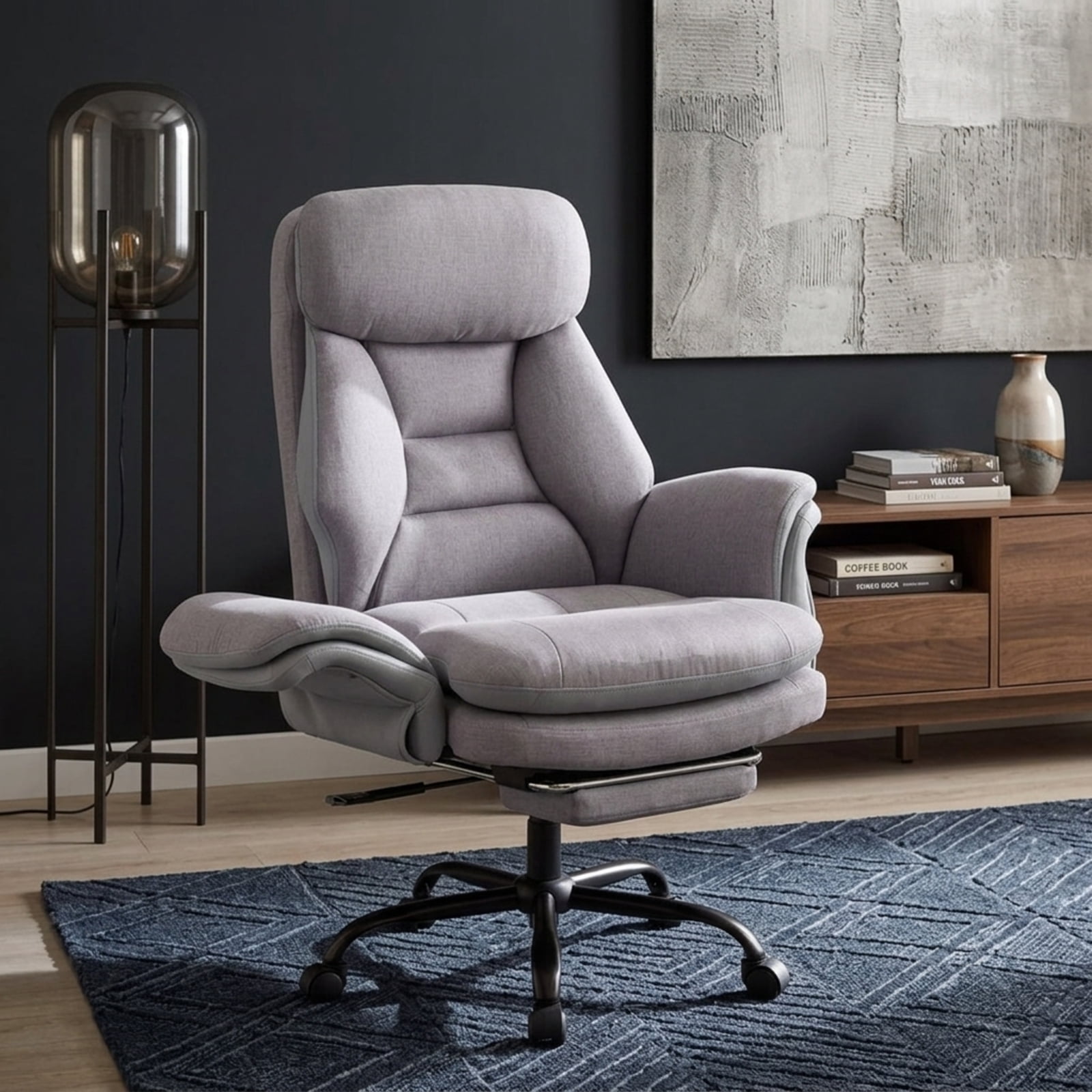 Furnibear Big and Tall Ergonomic Office Chair 400 lbs High Back Wide Linen Computer Chair with Retractable Footrest, Gray