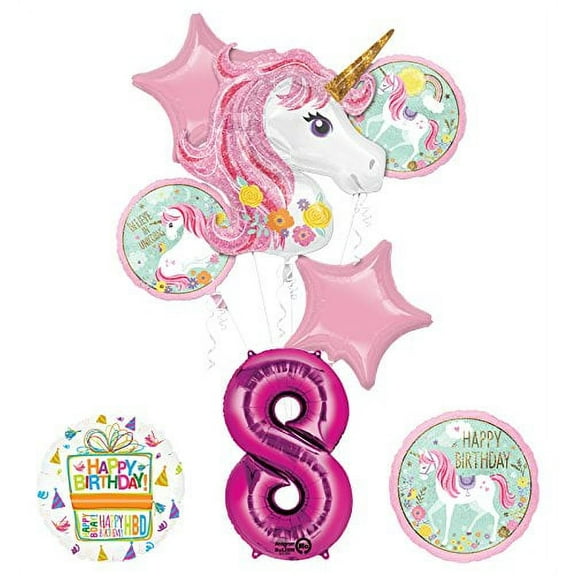 "Believe In Unicorns" 8-Piece Birthday Balloon Bouquet (Click to Select Age)