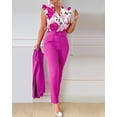 thumbnail image 3 of Elegant Fashion Print Ruffle Sleeve Top and Solid Color Pants Set with Belt, 3 of 3