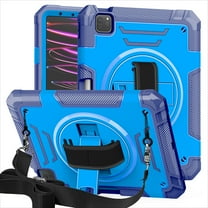 Shockproof Case for Apple iPad Pro 11 Inch 2024 M4, with Pencil Holder Military Grade Protection Rotating Stand Hand Strap Shoulder Strap Bumper Rugged Case for iPad Pro 11" 2024, Blue