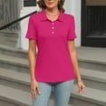 thumbnail image 3 of KBZDBZC Womens T Shirts Women's Short Sleeve Shirts Summer Button Down Collared Tops Casual Loose Tees Womens Tops (Hot Pink,XXXL), 3 of 5