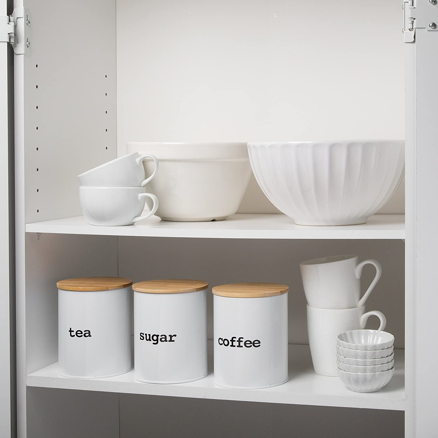 Kitchen Canister Set with Airtight Bamboo Lids- 3 Food Storage Containers for Coffee, Tee and Sugar