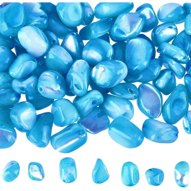 1 caja de 100 cuentas de concha azul, cuentas irregulares perforadas de verano, conchas de mar, cuentas de playa