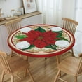 thumbnail image 3 of Watercolor Poinsettia Red Christmas Round Fitted Tablecloth with Elastic Fitted Table Covers for Round Tables 45"-56" ,24jl04caA32, 3 of 7