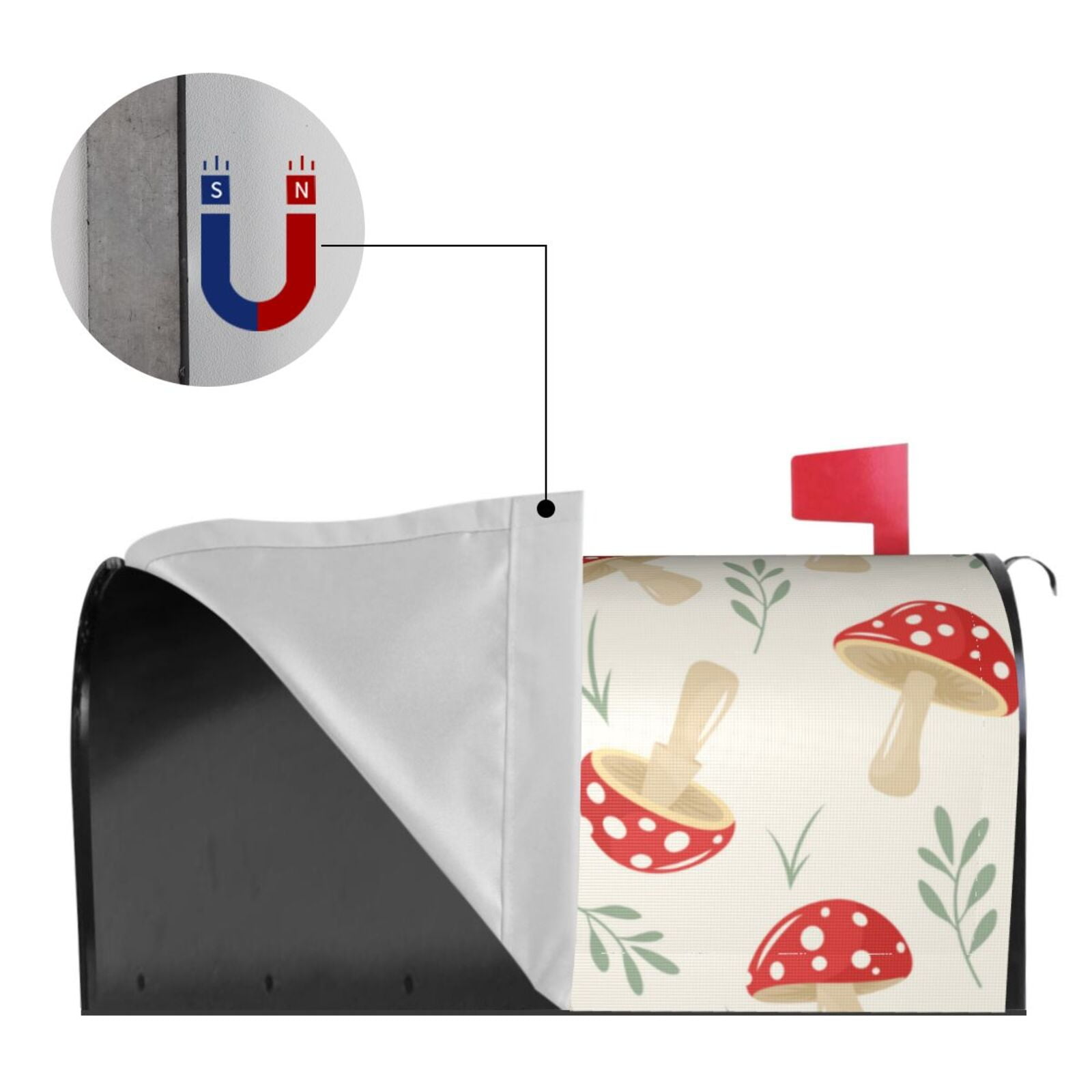 Xecao Cartoon Flat Mushrooms for Mailbox Cover with Magnetic Strips, Waterproof and Sunscreen, Adds a Decorative Touch to Your Garden Yard.