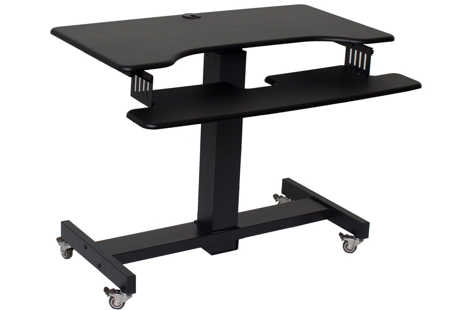 Rocelco 40" Height Adjustable Mobile Standing Desk - Sit Stand Home Office School Computer Workstation Riser with Anti Fatigue Mat - Dual Monitor Keyboard Tray Gas Spring  (Black)