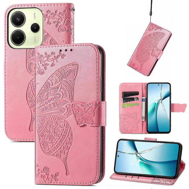 For Xiaomi Redmi Note 14 4G (163.25x76.55x8.16mm) Case with Strap Butterfly Pattern PU Leather Walle