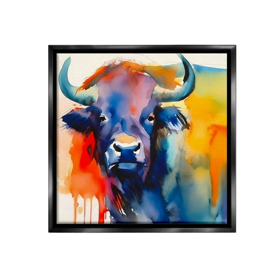 Stupell Industries Abstract Vivid Cattle Animals & Insects Painting Black Floater Framed Canvas Art Print Wall Art, 18 x 18