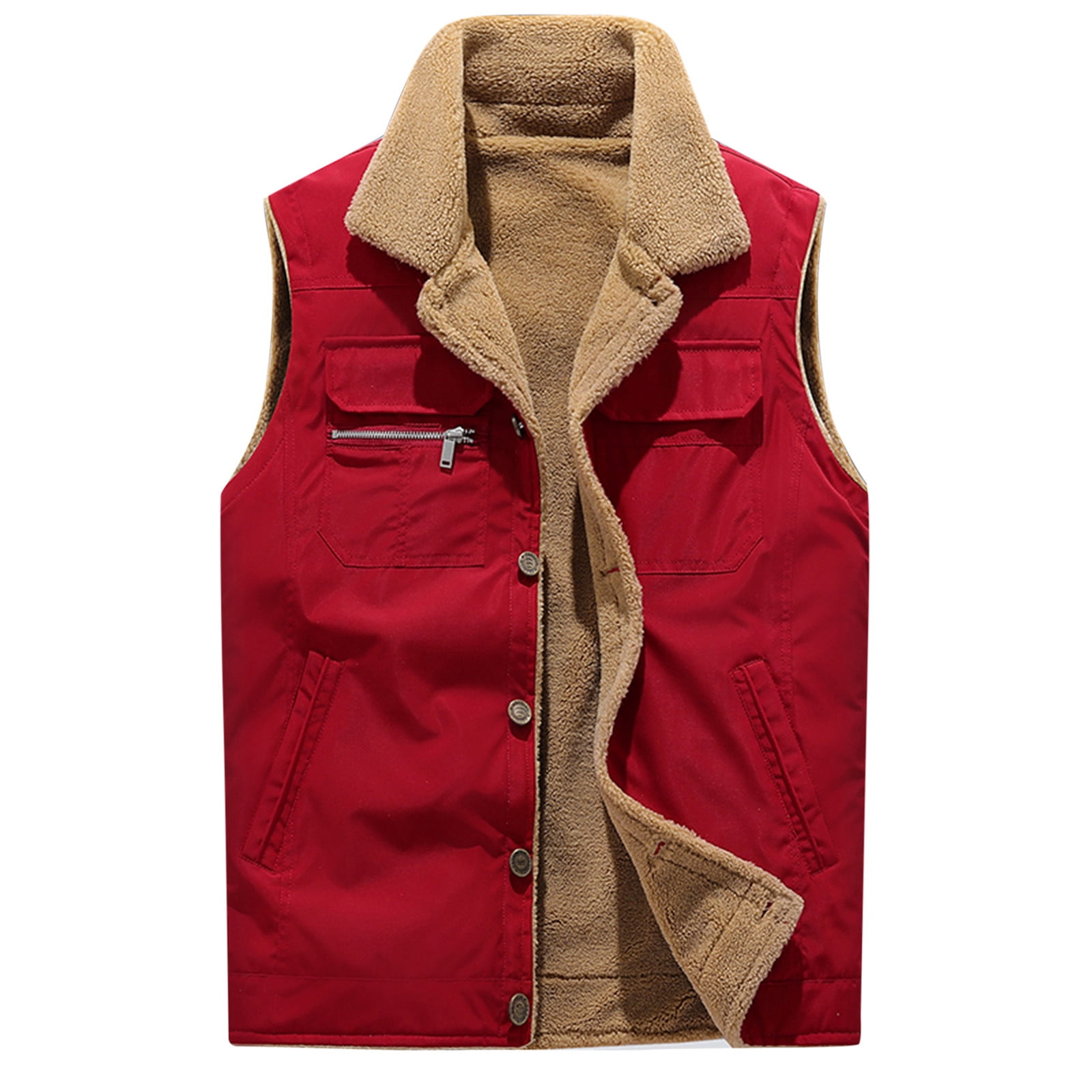 KaLI_store Golf Vests for Men Vest for Men Casual Lapel Trucker Vests Fashion Vintage Sleeveless Outerwear Red,XXL