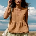 thumbnail image 6 of TGSLY Women's Linen Deep V-Neck Tank Tops Dressy Casual Ruffle Detail Solid Color Sleeveless Vest Lightweight Soft Elastic Waist Tshirts S, 6 of 7