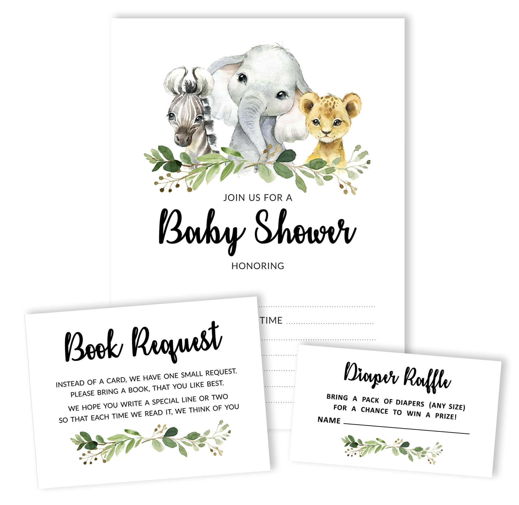 Inkdotpot Set Of 30Safari Baby Shower Invitations-Diaper Raffle Tickets And Baby Shower Book Request Cards Jungle Animals Invites Its A Boy Its A Girl