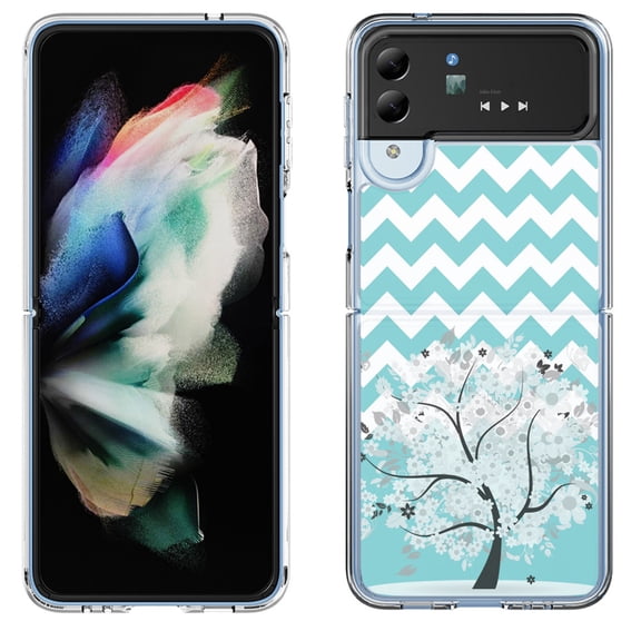 Shockproof Bumper Phone Case for Samsung Galaxy Z Flip 4 5G, by OneToughShield ® - Chevron/Tree