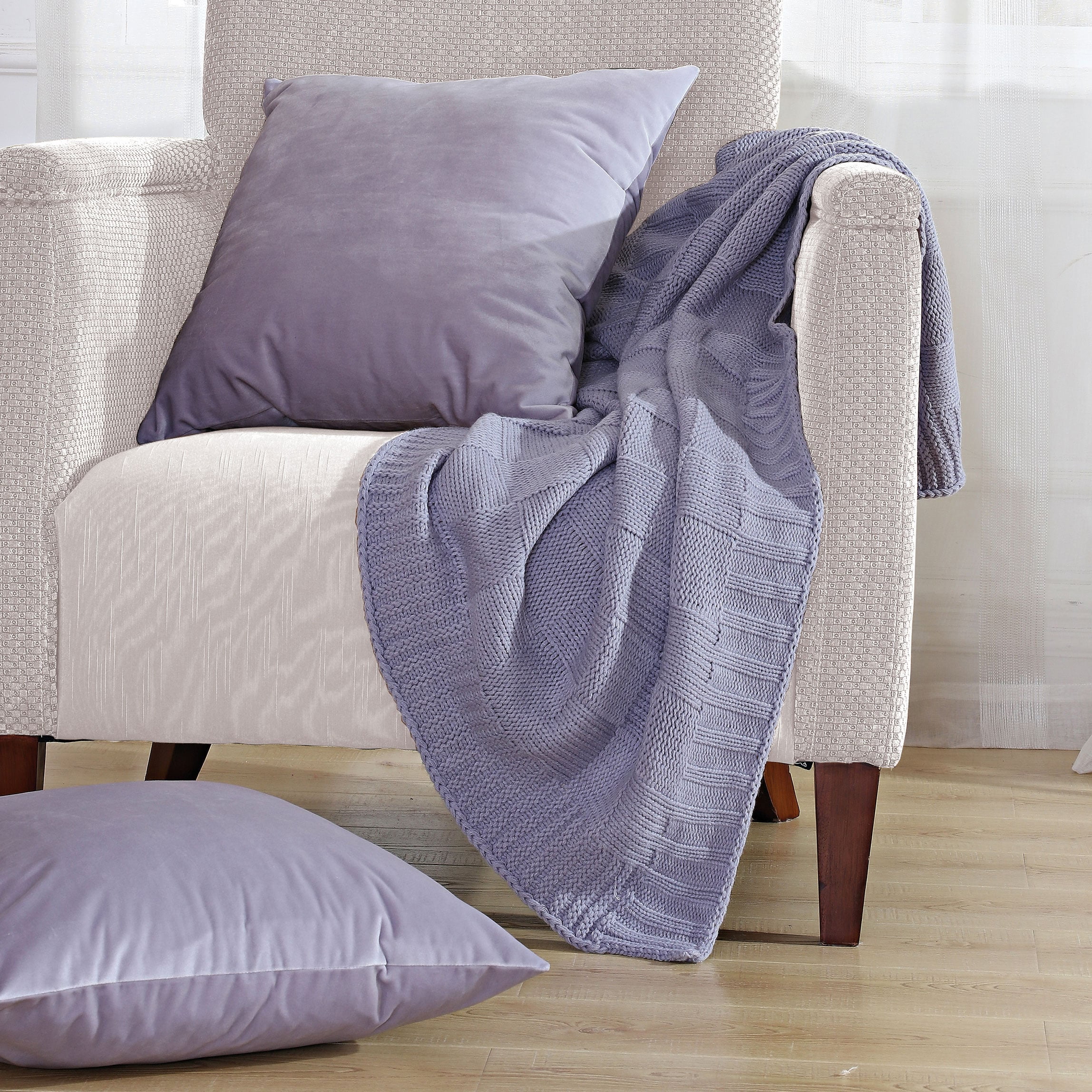 BOON Checker Cable Throw Blanket with 2 Pillow Shells Combo Set