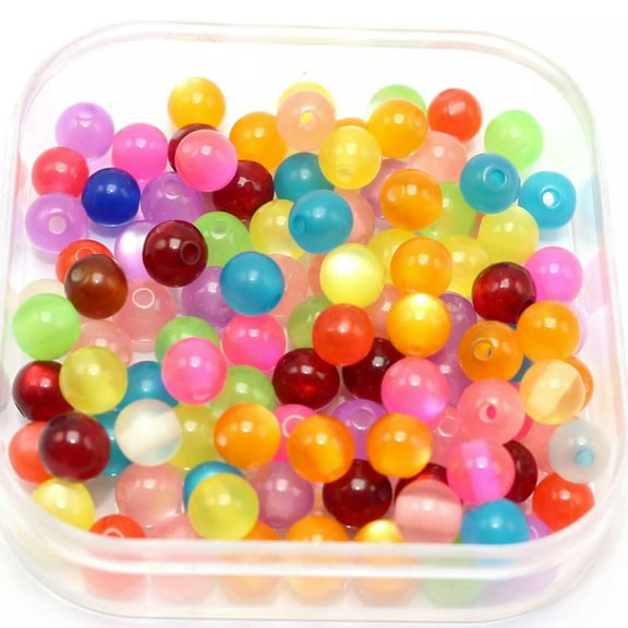 EOEMY 200 Mixed Color Acrylic Cats Eye Round Beads 6mm Beads Finding