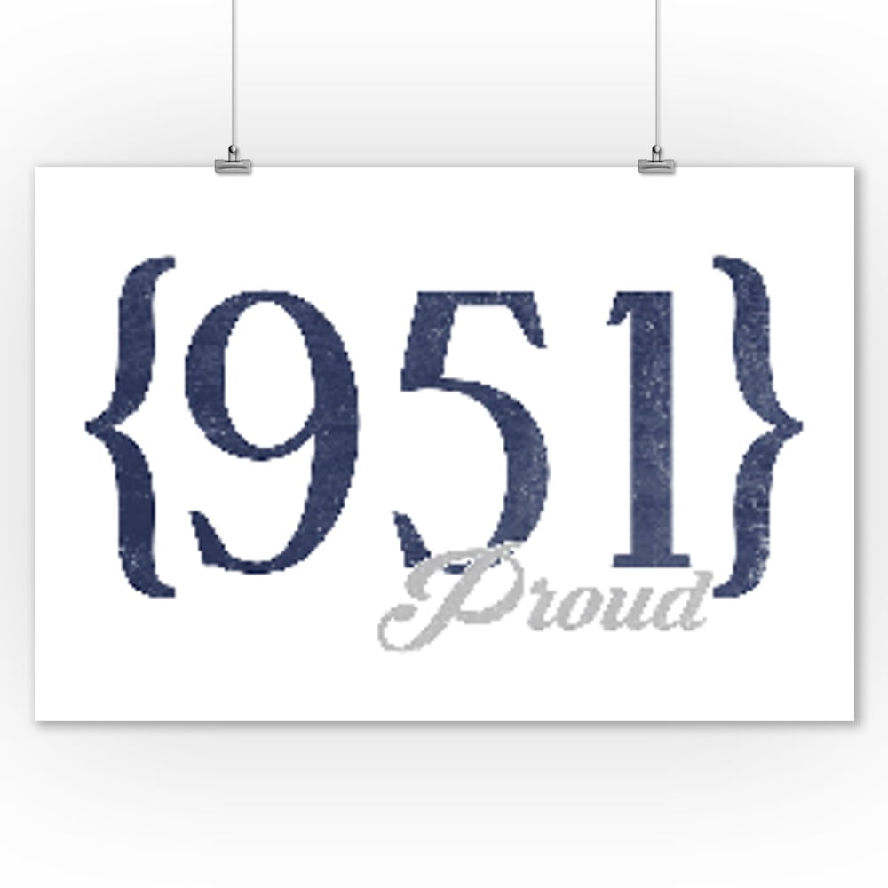 Pomona, California 951 Area Code (Blue) Lantern Press Artwork (9x12